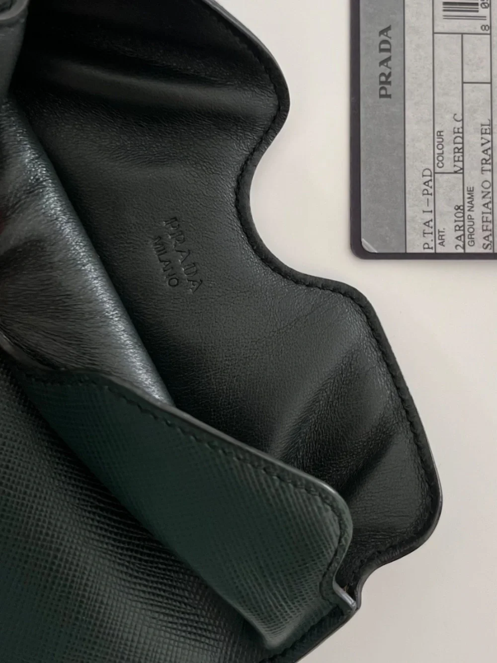 Prada iPad Mini Green Saffiano Black Leather Case Sleeve Pouch Triangle Logo